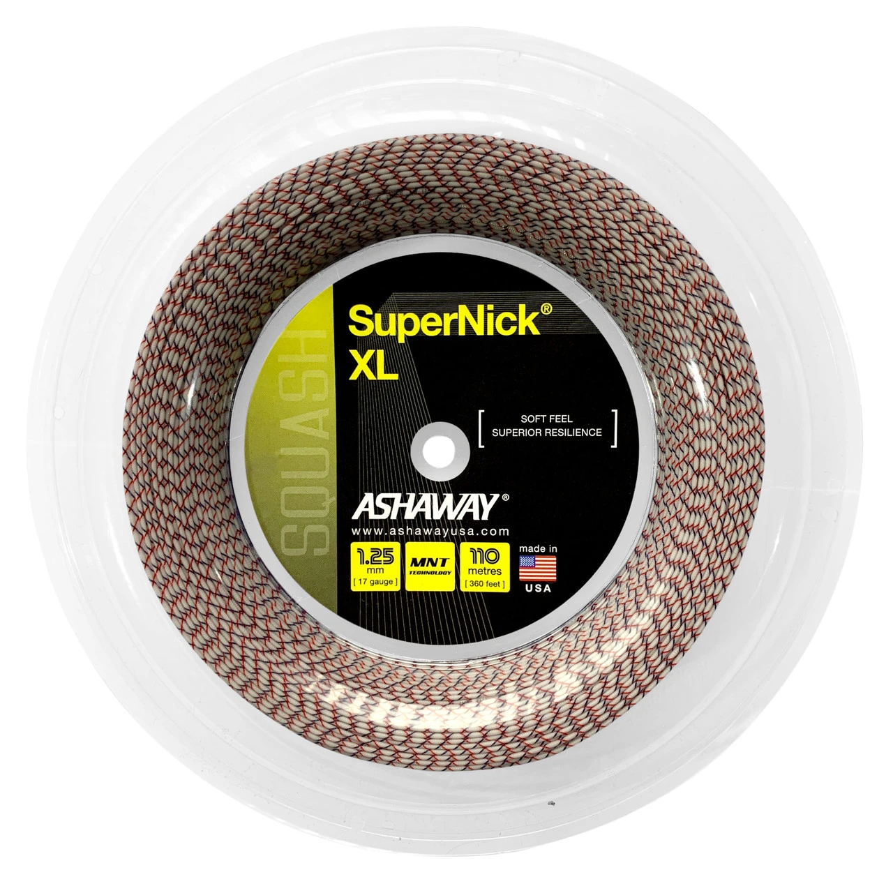 Ashaway SuperNick XL 17 1.25mm Squash 110M Reel 1 Ashaway SuperNick XL 17 1.25mm Squash 110M Reel